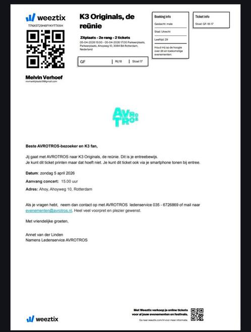 K3 originals tickets Ahoy Rotterdam, Tickets en Kaartjes, Kortingen en Cadeaubonnen, Twee personen, Overige typen, Overige soorten