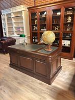 Engels bureau mahoniehout groen leer gouden bies, Ophalen, Info@chesterfieldjunkie.nl, Gosem engelsstraat 7, Zo goed als nieuw