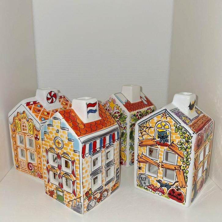 Blond Amsterdam Lichthuisjes (2 stuks), Huis en Inrichting, Woonaccessoires | Kandelaars en Kaarsen, Zo goed als nieuw, Kandelaar