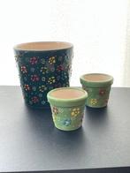 3 Poefjuh bloempotten met crackle effect, Ophalen, Rond, Tuin, Zo goed als nieuw
