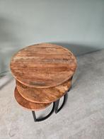 3 bijzettafeltjes., Huis en Inrichting, Minder dan 55 cm, Rond, Zo goed als nieuw, Hout