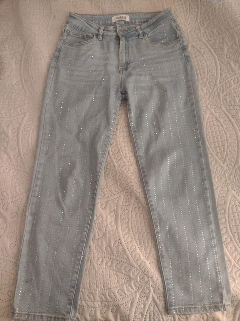 Jeans met glitters - Maat L (40), Blauw, Ophalen of Verzenden, W30 - W32 (confectie 38/40), Gedragen
