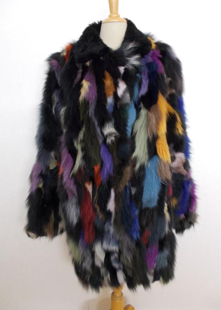 Super aparte/kleurrijke lange bontjas (unique exemplaar) 42, Kleding | Dames, Jassen | Winter, Zo goed als nieuw, Maat 42/44 (L)