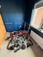 Benchpress met 94 kg aan gewichten, Sport en Fitness, Fitnessapparatuur, Gebruikt, Krachtstation, Ophalen of Verzenden, Metaal