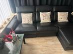 Leren bank met elektrische voetenklep & lounge, Ophalen, 250 tot 300 cm, Gebruikt, 100 tot 125 cm
