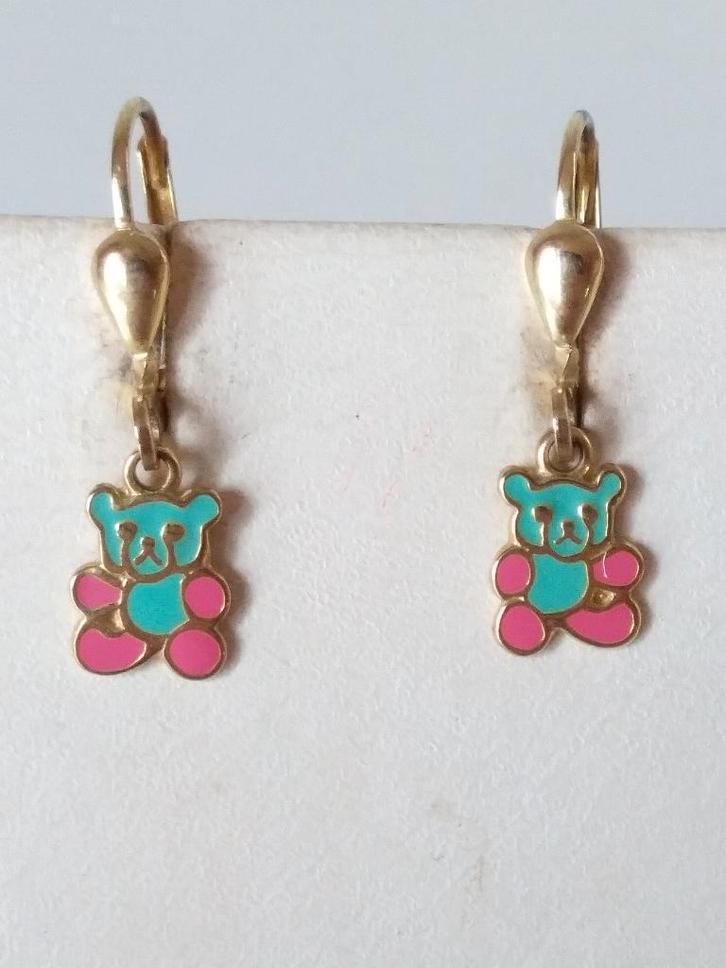 geelgouden OORBELLEN (8kt) ''Beertjes'' 2,2 cm lang, Sieraden, Tassen en Uiterlijk, Oorbellen, Zo goed als nieuw, Hangers, Goud