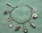 Zilveren bedelarmband hoge hoed, auto, stormlantaarn etc., Sieraden, Tassen en Uiterlijk, Antieke sieraden, Ophalen of Verzenden
