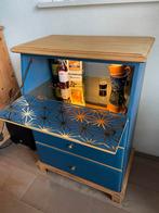 Secretaire kastje met lades hout, blauw, goud + lampje, Huis en Inrichting, Kasten | Ladekasten, Ophalen, Gebruikt, 50 tot 100 cm