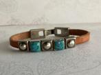 Leuk leren armbandje met edelsteen Turquoise, Bruin, Nieuw, Leer, Ophalen of Verzenden