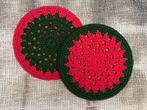 2x Groen rood Kerst pannen onderzetters/ haken/katoen/nieuw, Ophalen of Verzenden, Nieuw