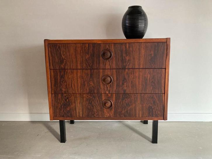 Midcentury vintage Zweeds palissander ladekastje, Huis en Inrichting, Kasten | Ladekasten, Gebruikt, Minder dan 100 cm, Minder dan 50 cm