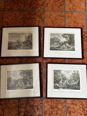 Set van 4 antieke ingelijste prenten – De Vier Seizoenen beschikbaar voor biedingen