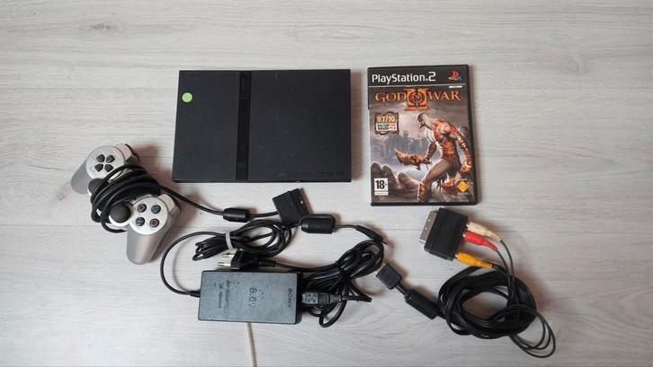 PS2 Slim + God of War II - Werkend, Spelcomputers en Games, Games | Sony PlayStation 1, Gebruikt, Avontuur en Actie, 2 spelers