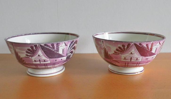Steengoed kommen Sunderland Pink Lustre, twee, Antiek en Kunst, Antiek | Keramiek en Aardewerk, Ophalen of Verzenden