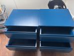 Twee blauwe massief houten nachtkastjes, Huis en Inrichting, Slaapkamer | Nachtkastjes, Ophalen, Gebruikt