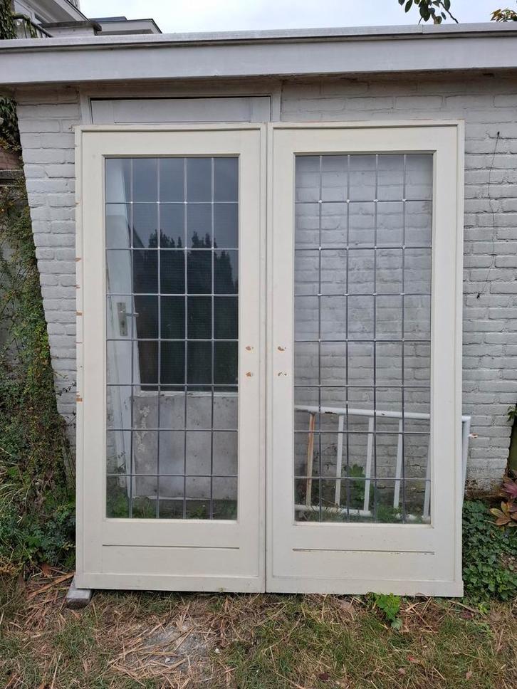 Ensuite schuifdeuren met glas in lood, Doe-het-zelf en Verbouw, Deuren en Horren, Gebruikt, Binnendeur, 200 tot 215 cm, 80 tot 100 cm