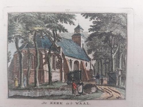 139 / De kerk in 't Waal . Gekleurde gravure uit de 18e eeuw, Antiek en Kunst, Kunst | Etsen en Gravures, Ophalen of Verzenden