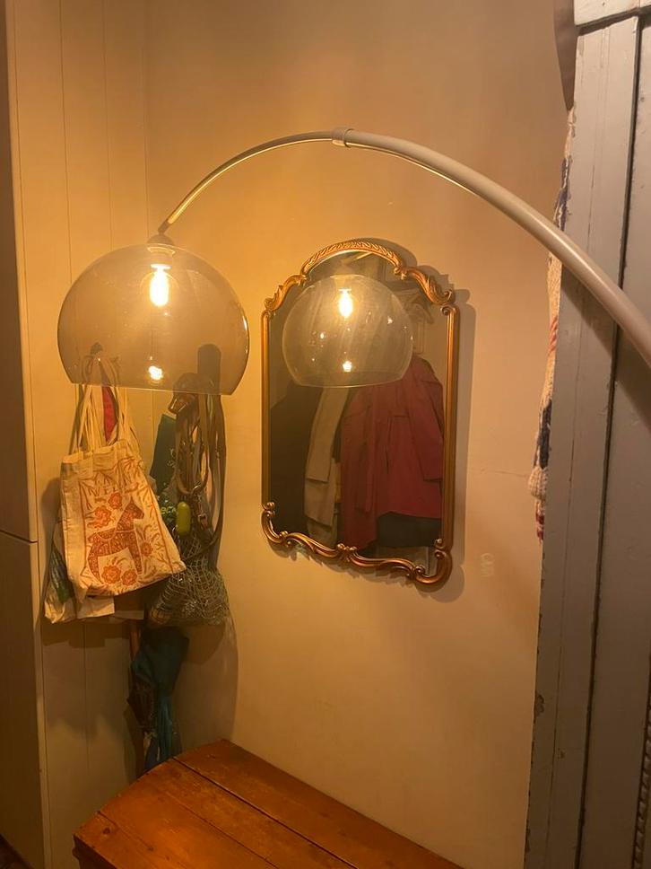 Retro booglamp met rookglas, Huis en Inrichting, Lampen | Vloerlampen, Zo goed als nieuw, 200 cm of meer, Metaal, Ophalen