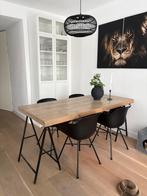 Eettafel met metalen schragen, Ophalen, Gebruikt, 50 tot 100 cm, 150 tot 200 cm