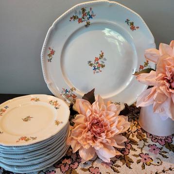  Gebaks set. 1 Grote schaal, 12 gebaksbordjes vintage  beschikbaar voor biedingen