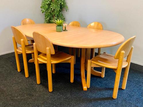 Vintage eethoek scanandinavisch Daumiller uittrektafel, Huis en Inrichting, Complete eetkamers, Gebruikt, 6 tot 8 stoelen, Ophalen of Verzenden