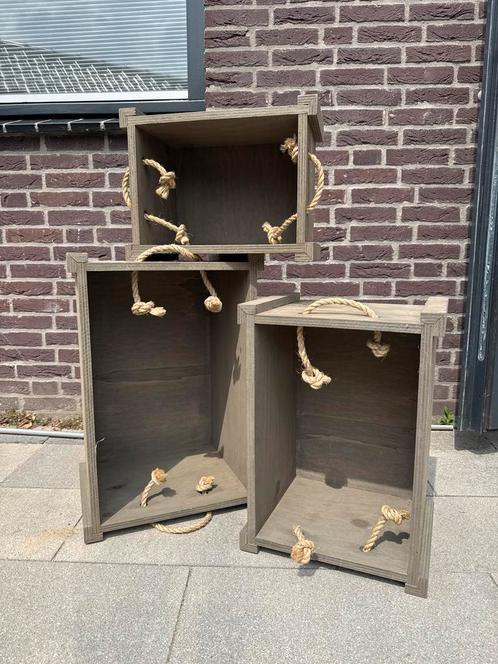 Houten Kistenset met Touw Handvatten, Huis en Inrichting, Woonaccessoires | Kisten, Gebruikt, Minder dan 50 cm, Minder dan 50 cm