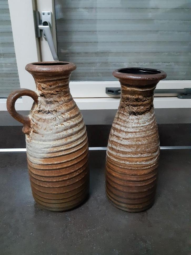 Scheurich West Germany bloempot / vaas set bruin, Tuin en Terras, Bloempotten, Aardewerk, Minder dan 40 cm, Minder dan 25 cm, Rond