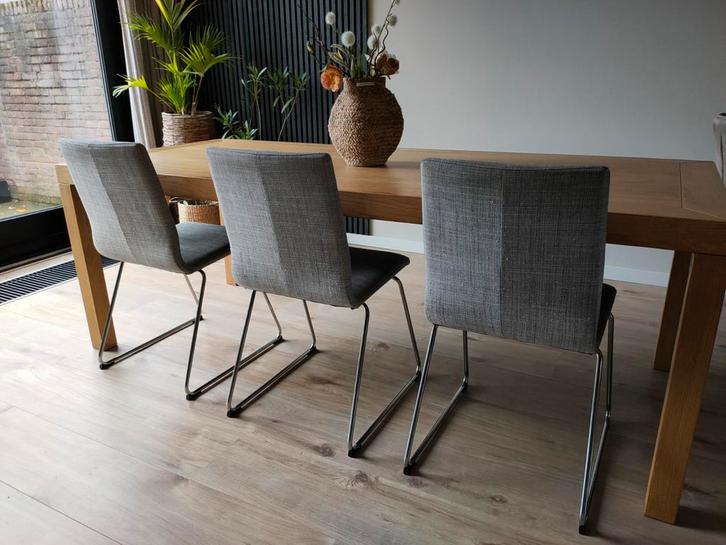 3 grijze eetkamerstoelen, Huis en Inrichting, Stoelen, Gebruikt, Drie, Metaal, Stof, Grijs, Ophalen