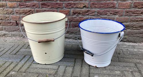 Set emaillen emmers, diameter 28-29 hoog 26-31, setprijs €20, Tuin en Terras, Bloempotten, Zo goed als nieuw, Metaal, Minder dan 40 cm