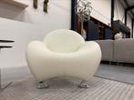 (1) Nieuw Leolux Papageno Fauteuils leer wit design stoel