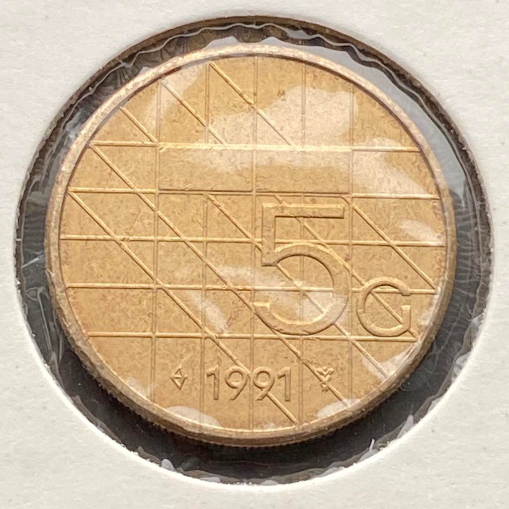 5 Gulden / Vijfje uit 1991 van Kon. beatrix, Postzegels en Munten, Munten | Nederland, Verzenden, Koningin Beatrix, 5 gulden, Losse munt