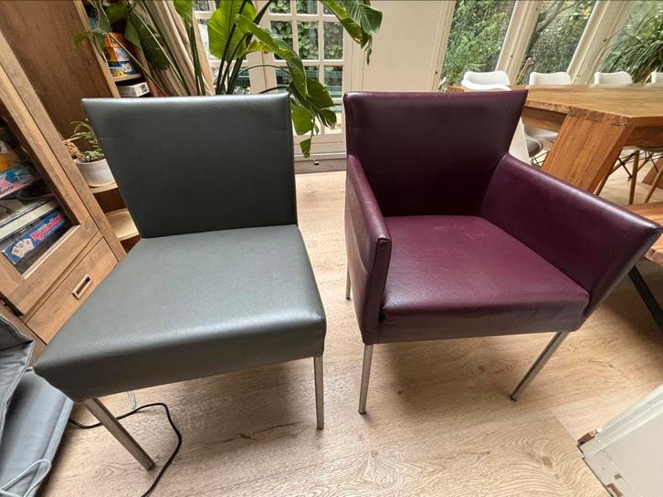6 eetkamerstoelen rvs poten leren bekleding (50€ p.st,), Huis en Inrichting, Stoelen, Zo goed als nieuw, Vijf, Zes of meer stoelen