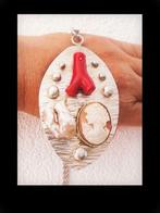 Zilveren Collier Bijzonder 9 cm Camee /Koraal/ Biwaparel!, Sieraden, Tassen en Uiterlijk, Antieke sieraden, Verzenden, Zilver