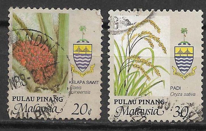 Maleisie Pulau Pinang 1986 Def serie landbouwproducten, Postzegels en Munten, Postzegels | Azië, Gestempeld, Zuidoost-Azië, Verzenden