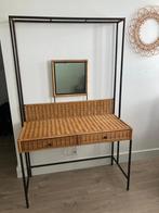 Rotan vintage kaptafel / bureau met spiegel en lades, Ophalen, Gebruikt, 100 tot 150 cm, Minder dan 100 cm
