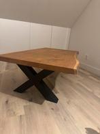 Houten salontafel met metalen onderstel, Ophalen, 100 tot 150 cm, Eikenhout, 50 tot 100 cm