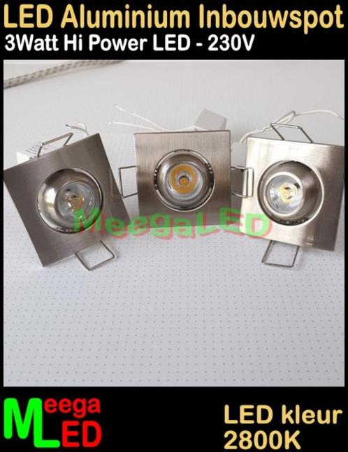 LED Inbouwspot Mini 230V 3W Warmwit SET 3 stuks ndb - A5, Huis en Inrichting, Lampen | Spots, Nieuw, Plafondspot of Wandspot, Metaal of Aluminium