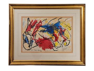 Karel Appel abstracte compositie op papier  beschikbaar voor biedingen