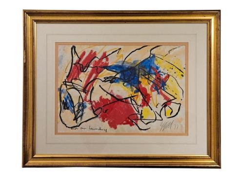 Karel Appel abstracte compositie op papier, Antiek en Kunst, Kunst | Schilderijen | Abstract, Ophalen of Verzenden