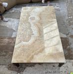 Onyx & Teak Salontafel + Bijzettafels, Huis en Inrichting, Tafels | Salontafels, Ophalen, Gebruikt, Teakhout, 50 tot 100 cm