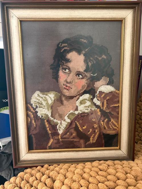 antiek borduur schilderij met knaap, Antiek en Kunst, Kunst | Schilderijen | Klassiek, Verzenden