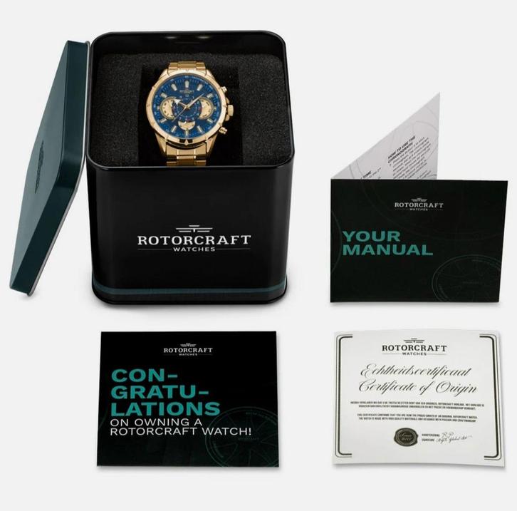 Rotorcraft Savage RC4503 Herenhorloge - Geelgoud/Blauw, Sieraden, Tassen en Uiterlijk, Horloges | Heren, Nieuw, Polshorloge, Overige merken