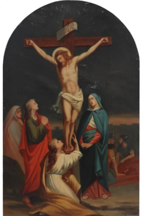 Prachtig oud religieus schilderij op metalen plaat, Antiek en Kunst, Kunst | Schilderijen | Klassiek, Ophalen of Verzenden