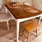 Kleine Landelijke witte / houten eettafel, Huis en Inrichting, Ophalen, Gebruikt, Rechthoekig, 50 tot 100 cm