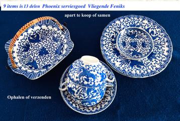 9x Phoenix Ware Feniks Blauw Wit Japan Gemerkt apart te koop beschikbaar voor biedingen