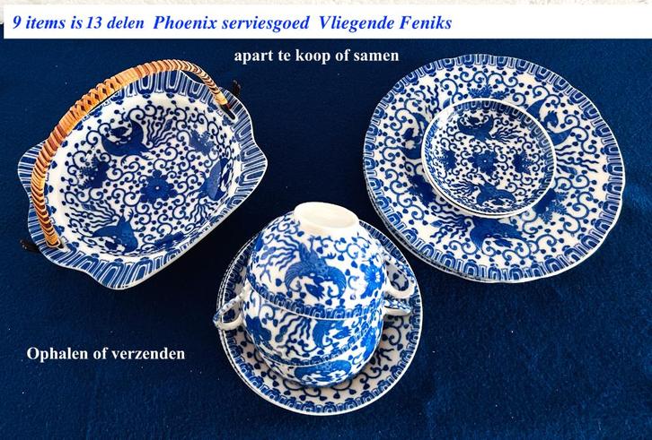 9x Phoenix Ware Feniks Blauw Wit Japan Gemerkt apart te koop, Antiek en Kunst, Antiek | Porselein, Ophalen