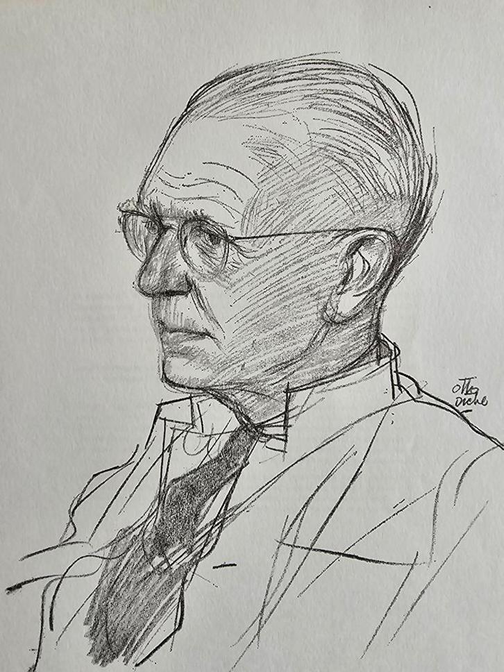 Otto Dicke - Portret Prof. Dr. L.D. Eerland, Antiek en Kunst, Kunst | Tekeningen en Foto's, Ophalen of Verzenden