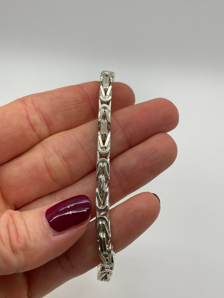 C535 Prachtige zilveren armband koningsschakel, Ophalen of Verzenden, X, Zilver, Zilver