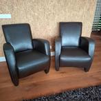 2 prachtige fauteuils donker bruin leer, Huis en Inrichting, Fauteuils, Ophalen, Minder dan 75 cm, Leer, Zo goed als nieuw