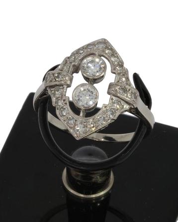 Art Deco 14k gouden dames ring 24 diamanten navette fraai beschikbaar voor biedingen